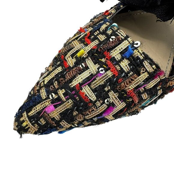 Zara Multicolor Tweed Pointed Flats Black Frayed Bow Women's Size EU 37/US 6.5 - Picture 12 of 16
